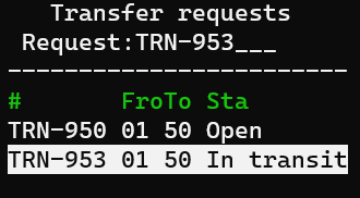 Int warehouse transfer status