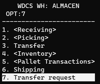 Int warehouse transfer menu option
