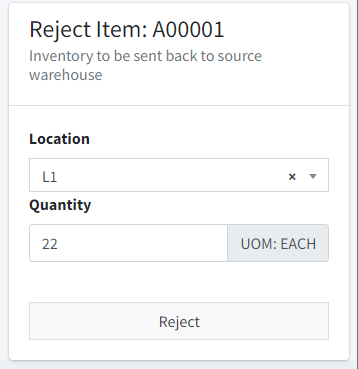 Int warehouse transfer reject confirmation box