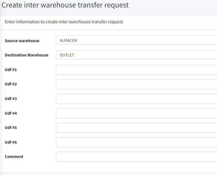 Int warehouse transfer header inputs