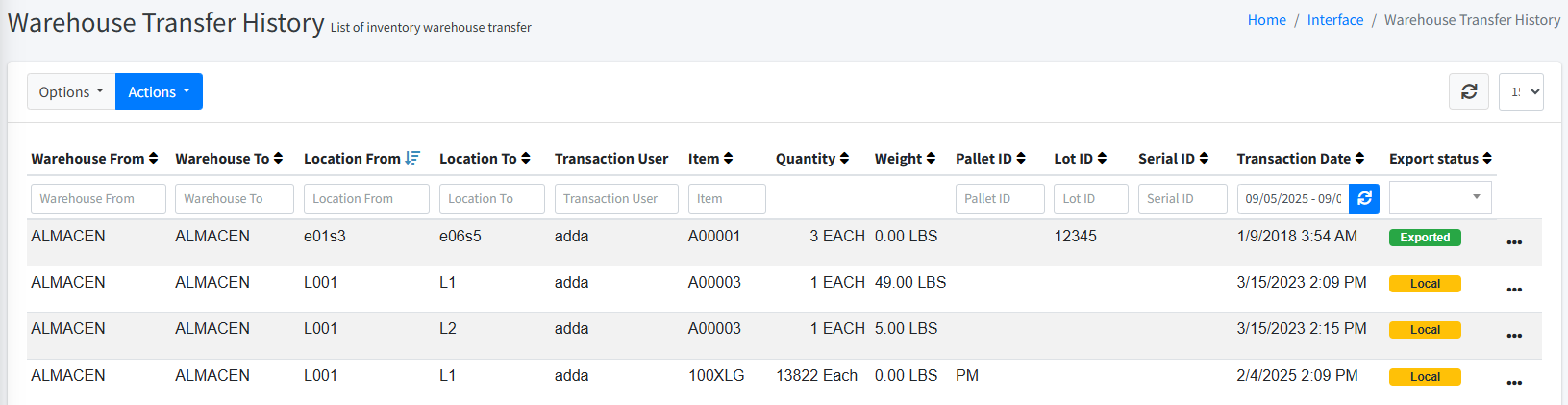 Interface Users Screen