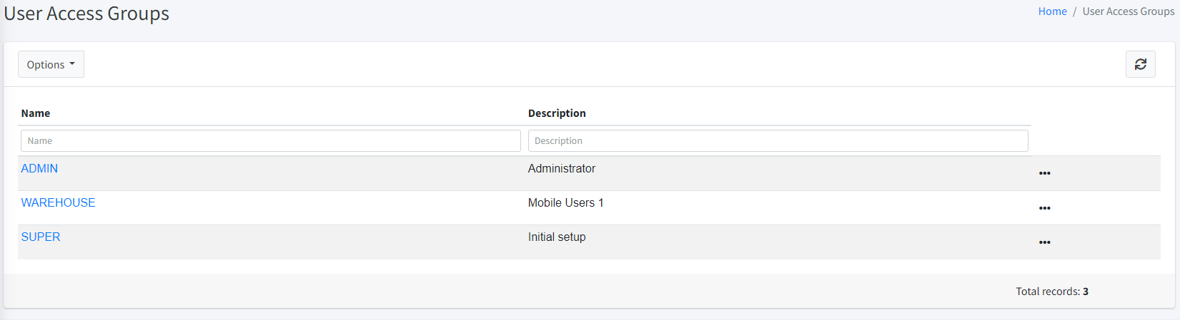 Warehouse maintenannce user access groups