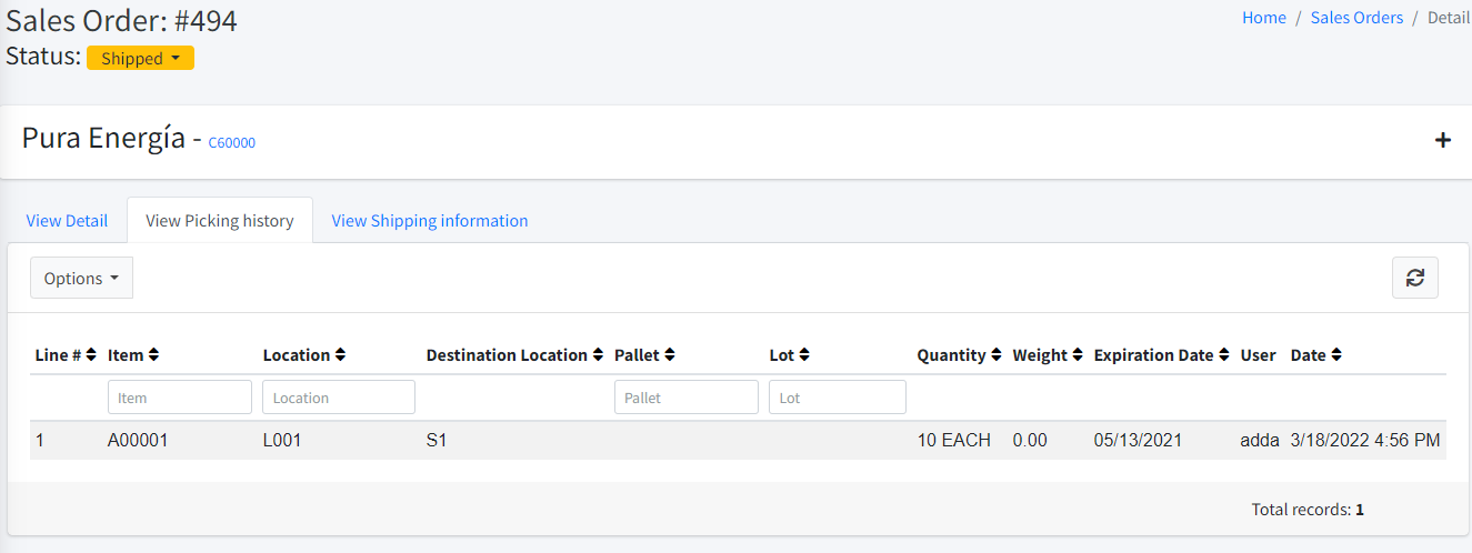 View Shipping Information