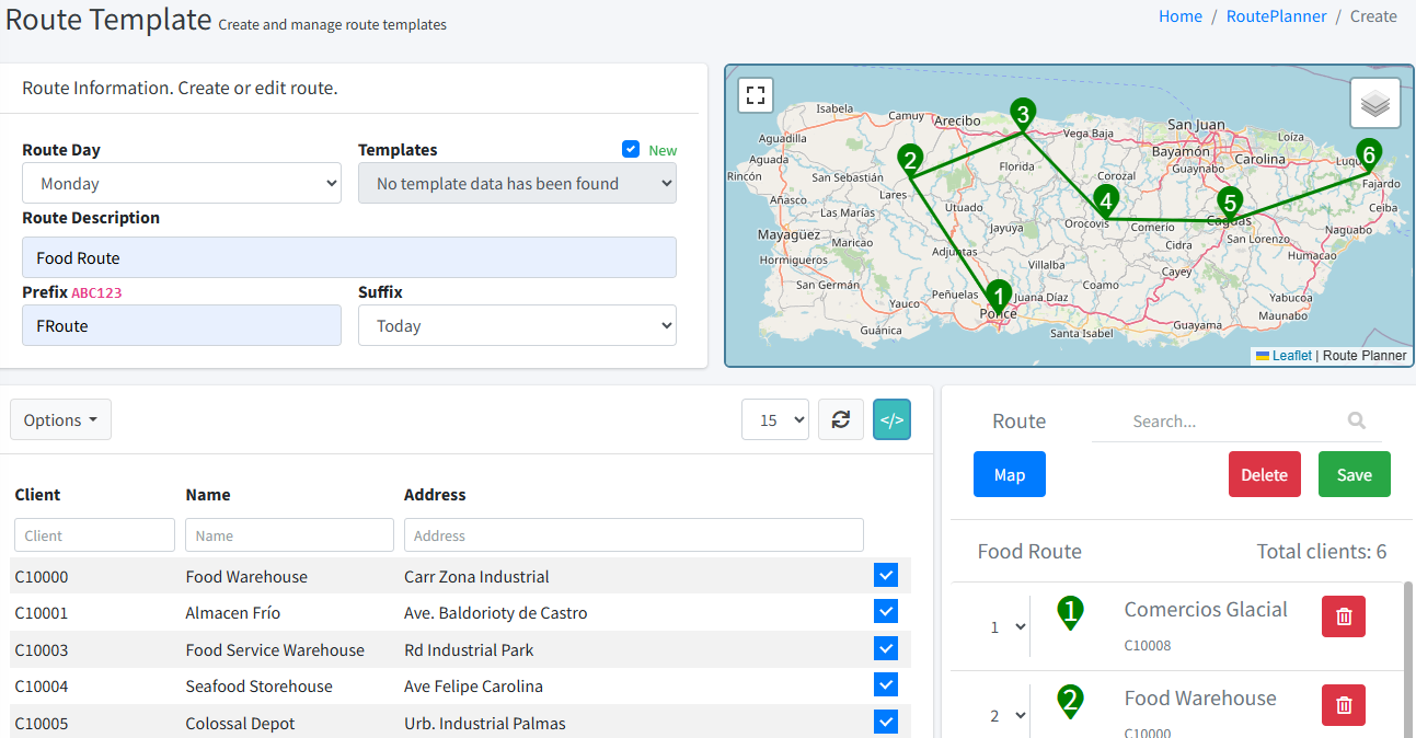 Route Planner Create Template